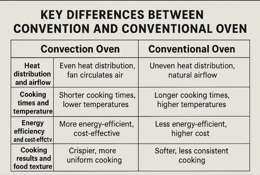 Key differences between convection and conventional ovens