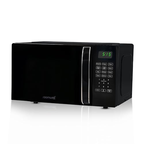 0.7 Cu Ft Microwave Countertop Small with Digital Display, 700 watt Microwave Black has 10 Power Levels & Auto Defrost Function Mini Microwave Oven Compact With Child Lock For Dorm, Home, Office