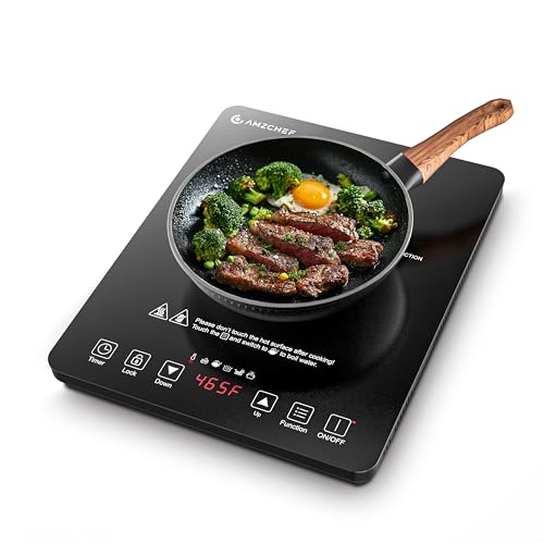 AMZCHEF Portable Induction Cooktop 20 Temperature & Power Levels, 1800W Induction Stove Burner with 6.8