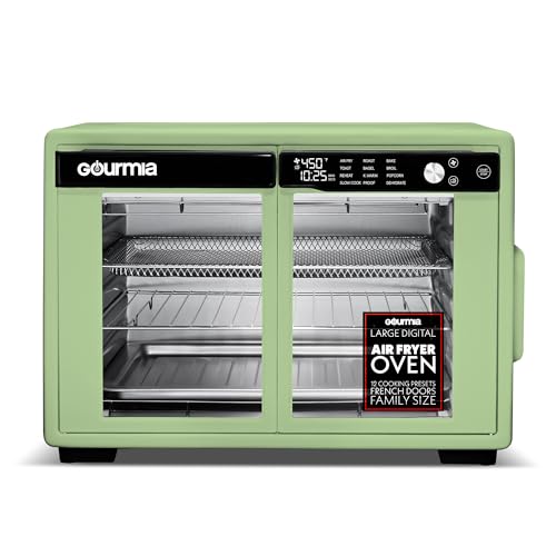 Gourmia French Door Digital Air Fryer Oven - XL 37QT Capacity, 12 Presets, FryForce 360° Tech, Dehydrate, Proof, Slow Cook, Fits 13” Pizza, 1700W, Green