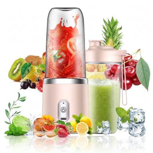 VIIWII Portable Personal Blender, 13.5 oz Cup, 200W Motor, USB Rechargeable, Color Pink
