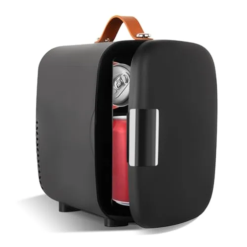 FANSEXPERT Compact Refrigerator, Portable Mini Fridge for Skincare Food Drinks, 4L/6 Can Electric Plug In Cooler & Warmer, AC/DC Skincare Refrigerator for Bedroom Office Car Dorm (Black)