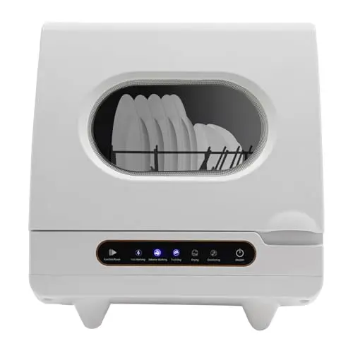 Portable Countertop Dishwasher, Mini Dishwasher, Full Panel Control Dish Washing Machine Portable Compact Dish Washing 5 Wash Programs of 2-6 Sets Dishes with 360° Spray Arms for Small-Sized Houses