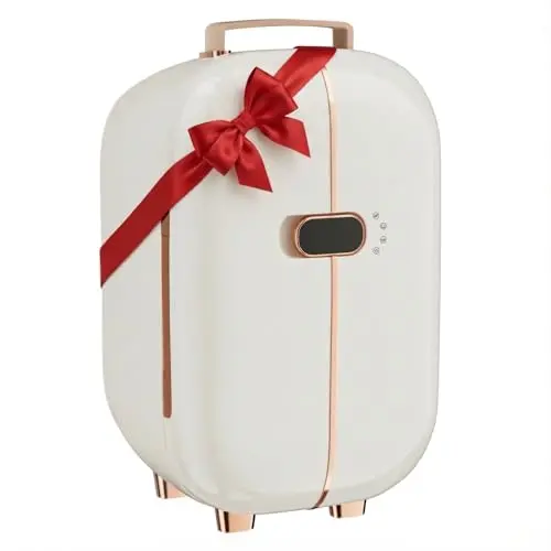 TABU Mini Skincare Fridge with LED Display, 12L Makeup Fridge Cooler with Adjustable Temperature, for Cosmetics, Beauty, Skin Care (Beige)