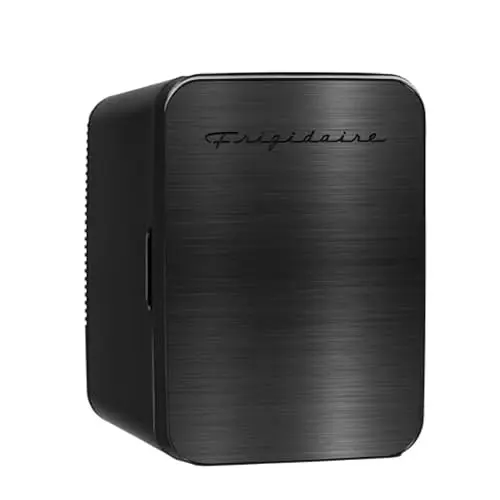 Frigidaire Mini Personal Fridge Cooler, Countertop, Holds Up to 10L/15 Cans, Brushed Black Stainless Rugged Design, Portable for Skincare, Makeup, Car, Office, Bedroom, Dorm Room, or Cabin