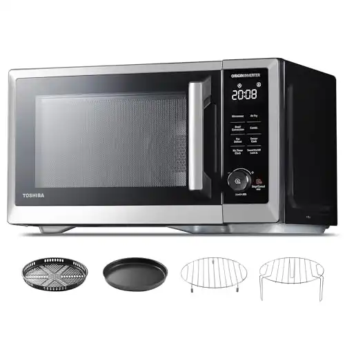 TOSHIBA Countertop Microwave Oven Air Fryer Combo, Inverter, Convection, Broil, Speedy Combi, Even Defrost, Humidity Sensor, Mute Function, 27 Auto Menus, 1.0 cu.ft, 1000W, Stainless Steel
