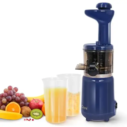 CAYNEL Compact and Portable Cold Press Juice, Masticating Slow Juicer with 1.77” Extra Wide Inlet Funnel for Fruites and Vegetables,Includes Brush, 16 oz Juice Cup, Easy to Clean,Blue