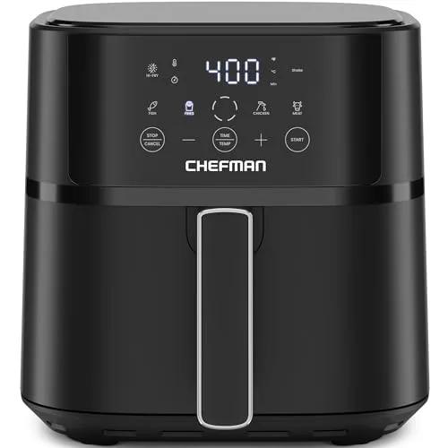 Chefman Air Fryer – 6 QT Compact Airfryer for Quick & Easy Meals in Minutes, Features Hi-Fry Technology for Extra Crisp, Touchscreen Controls with 4 Presets, Nonstick & Dishwasher Safe Basket - Black