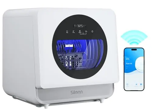 Silonn Portable Countertop Dishwasher | Smart App Control, Triple-Jet Cleaning, Built-In Water Tank & Dual Supply | Compact for Dorm, Apartment, RV