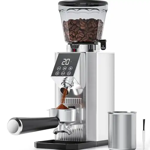 COFIBREWS Burr Coffee Bean Grinder for Home Use with 45 Precise Grinding Settings, Espresso Grinder with Height Adjustable Funnel Stand, LED Touch Panel, Anti-static Design, Micro Switch User Friendly