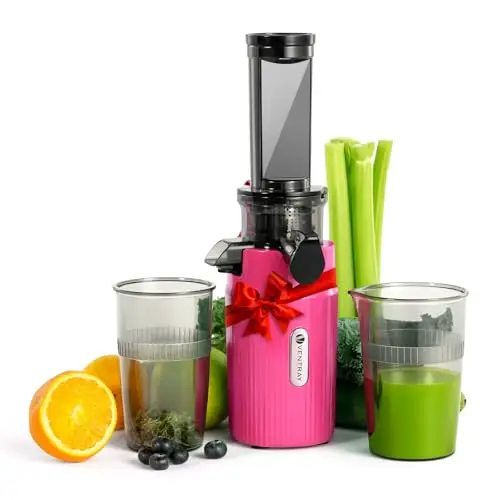 Ventray Ginnie Mini Cold Press Juicer, Small Slow Masticating Juicer for Vegetables and Fruits, High Juice Yield, Easy to Clean, Space-Saving, Fit for Personal/Travel/Picnic/Office - Pink