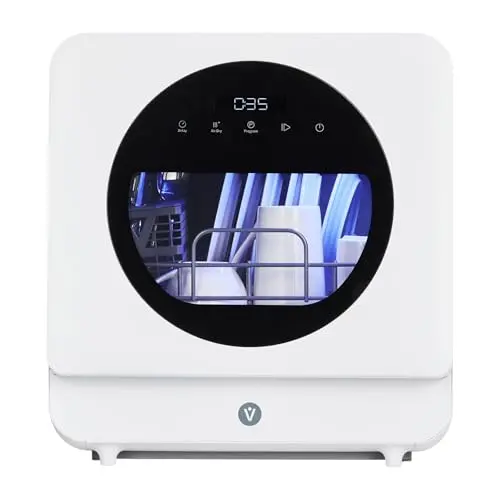 Countertop Portable Dishwasher, Compact Mini Dishwasher with Faucet & Self-Priming Water Inlet, 6 Wash Programs, High-Temp Cleaning, No Hookup Needed, for RV, Apartment, Dorm