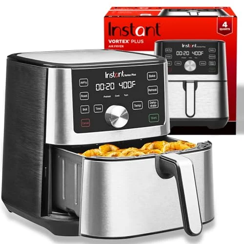 Instant Pot 4QT Vortex Plus 6-in-1 Mini Air Fryer, Custom Program Options, Crisps, Broils, Roasts, Dehydrates, Bakes, Reheats, 100+ In-App Recipes, Stainless Steel,4 Quarts