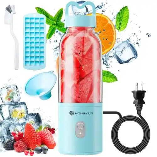 Portable Personal Blender 17 OZ/500 ML Juicer, 175W Personal Size Blender, Ideal for Smoothies, Ice Blending, Juicing, and Food Processing, Compact, Convenient, and Versatile (Blue)