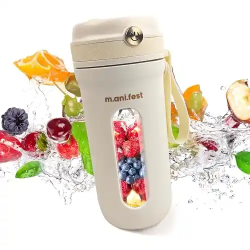 M.ani.fest Portable Blender 350ml – USB Rechargeable Mini Juicer Cup with Type-C, Upgraded Motor, Personal Smoothie Maker for Travel, White