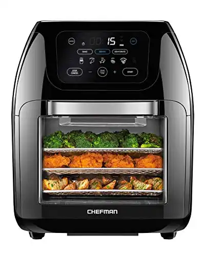 CHEFMAN Multifunctional Digital Air Fryer+ Rotisserie, Dehydrator, Convection Oven, 17 Touch Screen Presets Fry, Roast, Dehydrate, Bake, XL 10L Family Size, Auto Shutoff, Large Easy-View Window, Black