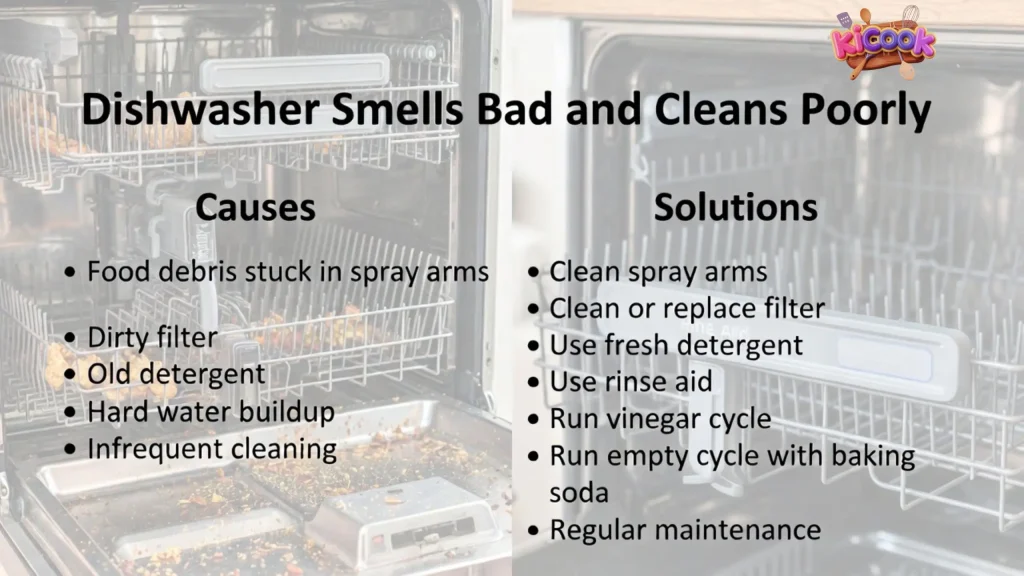Dishwasher smells bad and cleans poorly