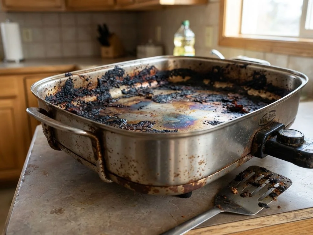 Electric Skillet Has Burnt-On Residue, Rust, or Discoloration
