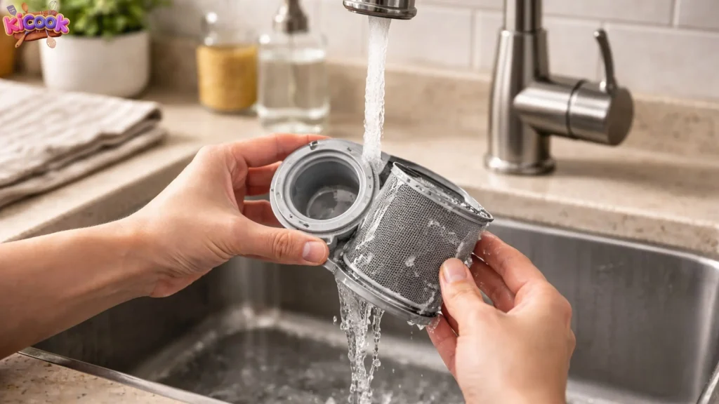 Rinsing the countertop dishwasher filter