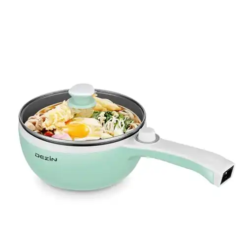 Dezin Hot Pot Electric Upgraded, Non-Stick Sauté Pan, Rapid Noodles Electric Pot, 1.5L Mini Portable Hot Pot for Steak, Egg, Fried Rice, Ramen, Oatmeal, Soup with Power Adjustment