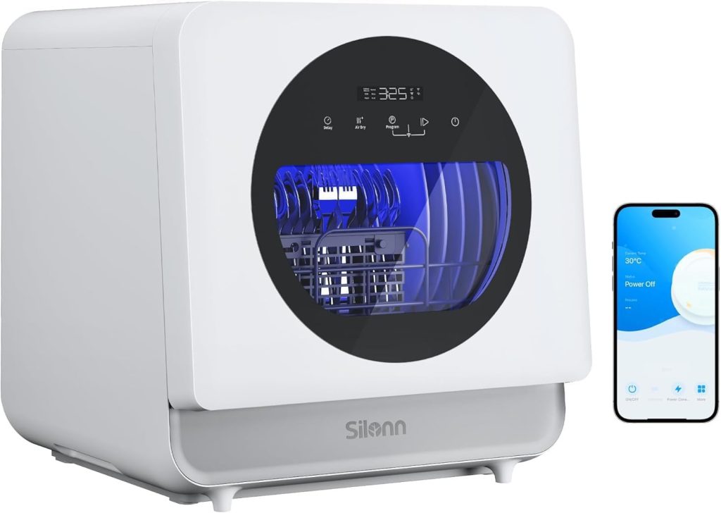 Silonn Portable Countertop Dishwasher with App Control, Mini Dishwasher with 5L Water Tank for Apartments/RVs No Hookup Needed