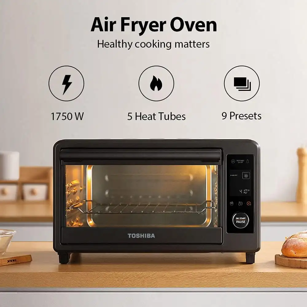 
Toshiba TL2-AC25CZA(GR) Air Fryer Toaster Oven, 6-in-1 Digital Convection Oven for 9 Cooking Presets, 6-Slice Bread/12-Inch Pizza, 1750W, Charcoal Grey