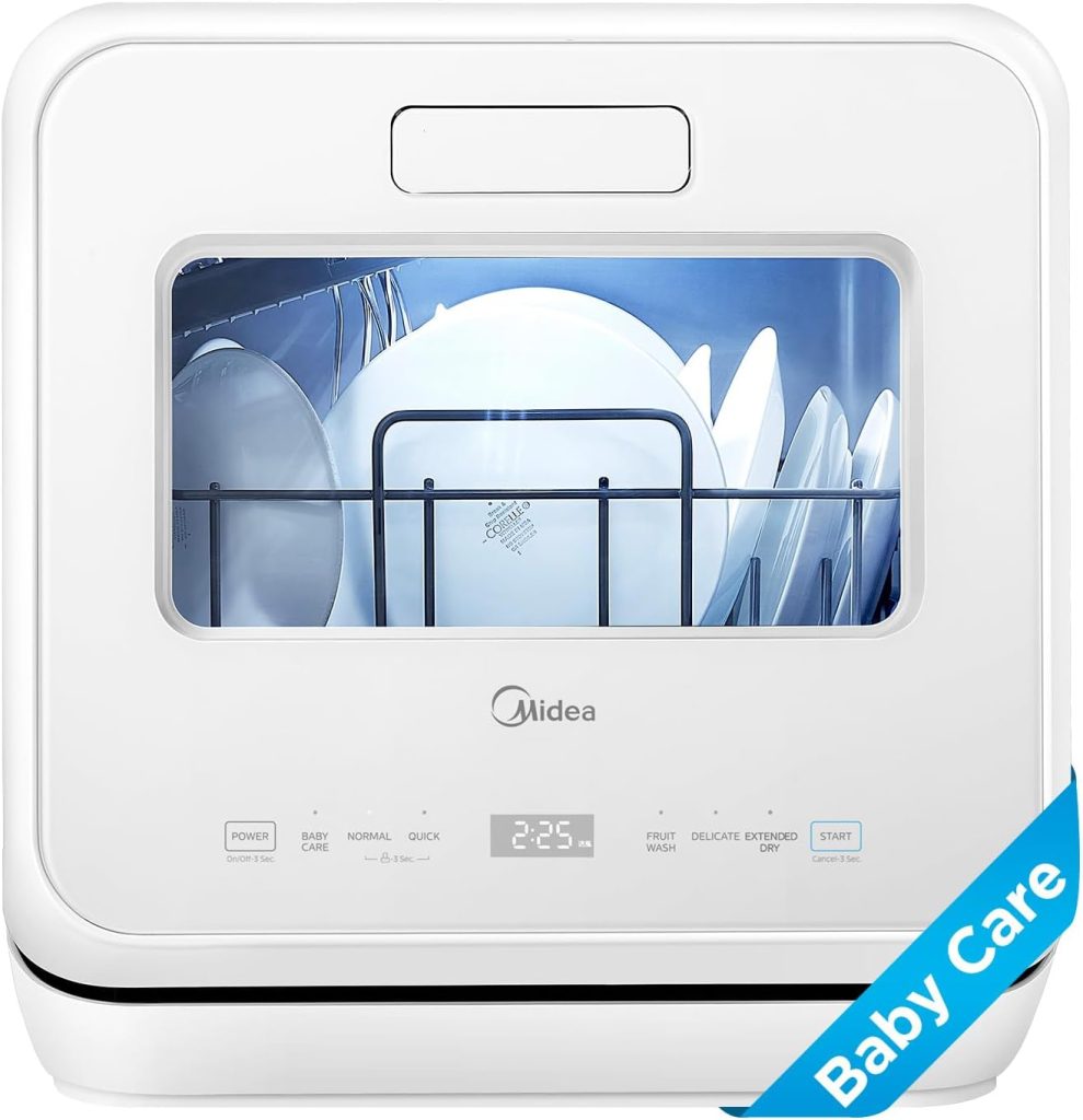 Midea MDC17P4CWW Portable Countertop Mini 1.32Gal Built-in Water Tank, Baby Care, No Hookup Needed, 360° Dual Spray,High-Temp wash