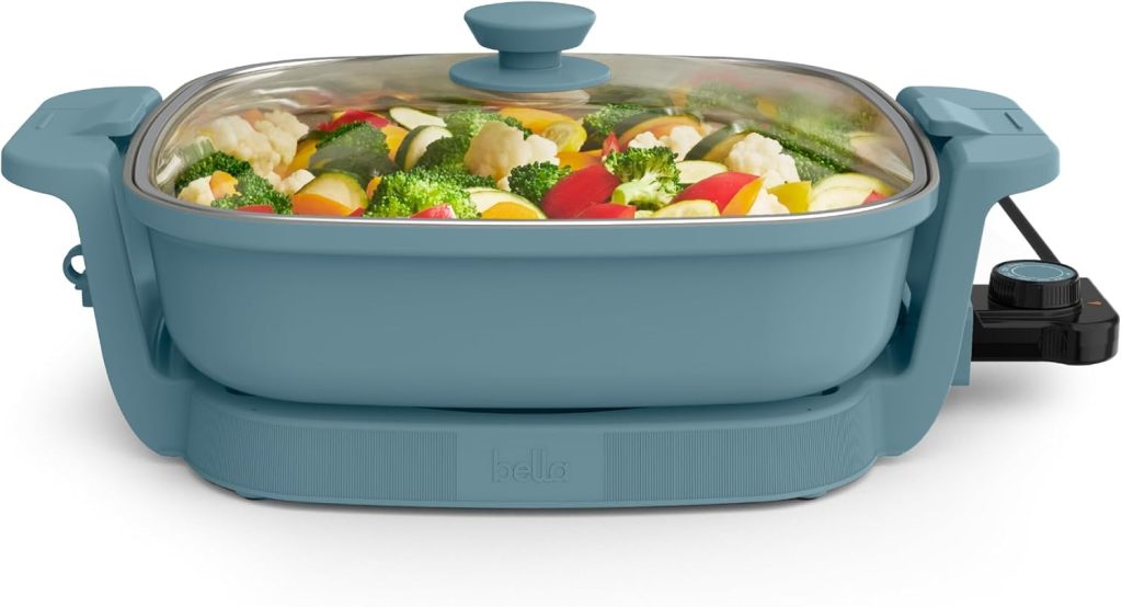 bella Make & Take Electric Skillet, Fits-anywhere™ kitchenware, EverGood™ Ceramic Coating, Adjustable Temperature & Dishwasher-Safe Tempered Glass
