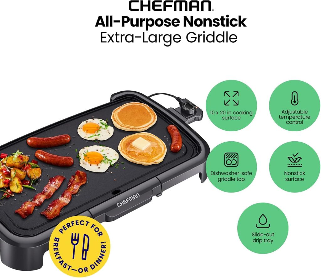 Chefman XL Electric Griddle with Removable Temperature Control, Immersible Flat Top Grill