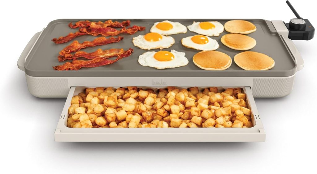 bella 10" x 20" Electric Griddle with Warming Tray, EverGood™ Ceramic Nonstick Coating & Removable Temperature Probe, Dishwasher-Safe Drip Tray