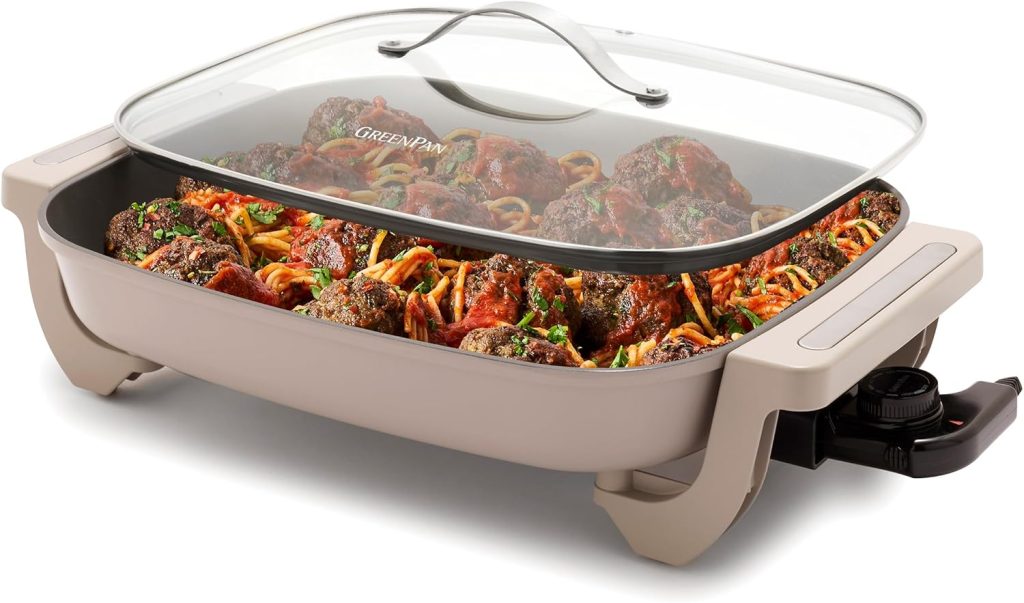 GreenPan Advanced 12” X 15” Electric Skillet with Lid, 7QT Capacity for Family Meals, Healthy Ceramic Nonstick PFAS-Free Coating