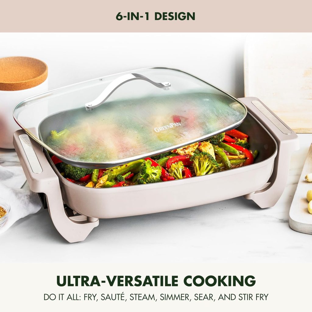 GreenPan Advanced 12” X 15” Electric Skillet with Lid, 7QT Capacity for Family Meals, Healthy Ceramic Nonstick PFAS-Free Coating