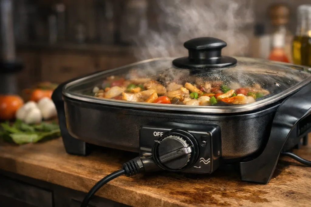 Cooking in progress on a skillet