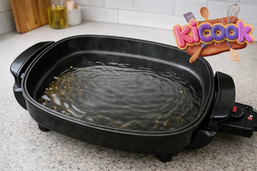 Preheating skillet in a modern kitchen