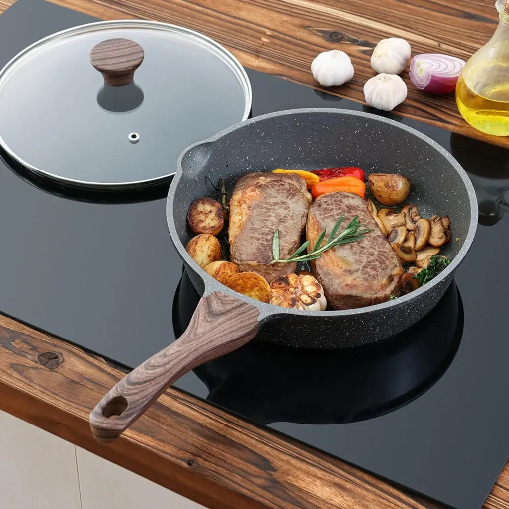 SENSARTE Nonstick Skillet, Deep Frying Pan 101112-inch, Saute Pan with Lid, Stay-cool Handle, Healthy Stone Cookware Cooking Pan