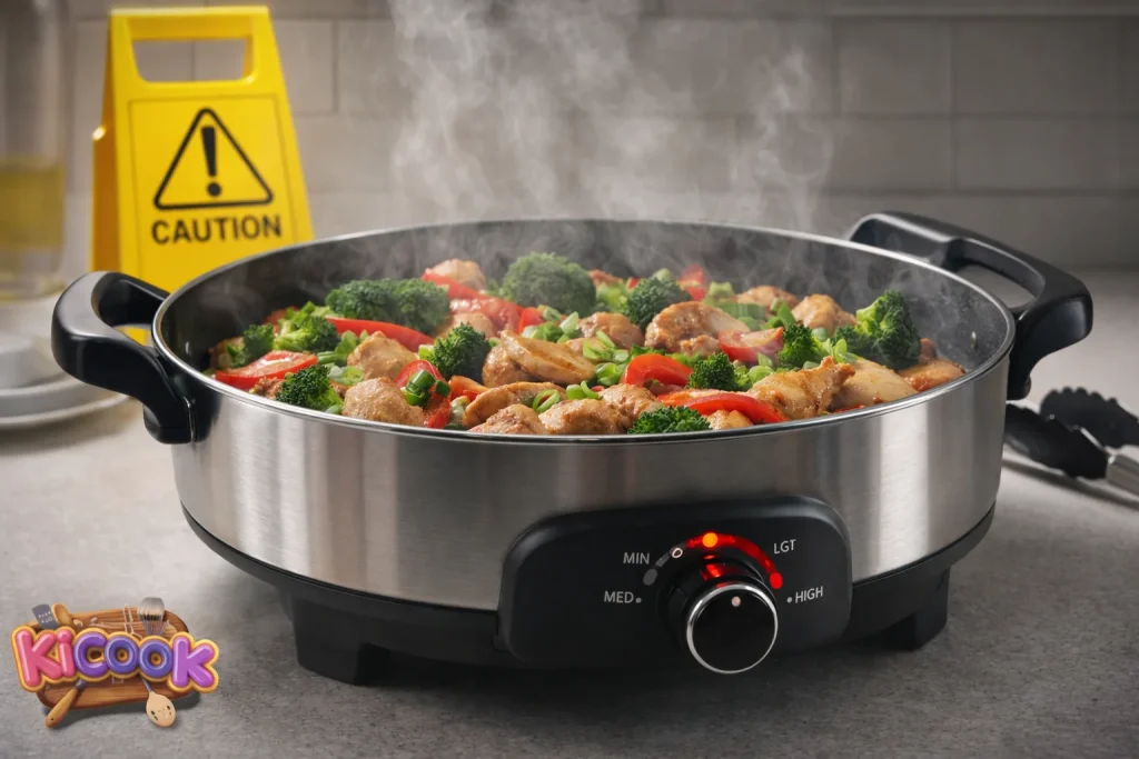 Sizzling stir-fry in a stainless skillet