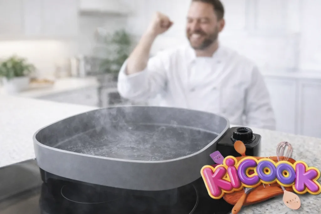 Steaming skillet in a bright kitchen
