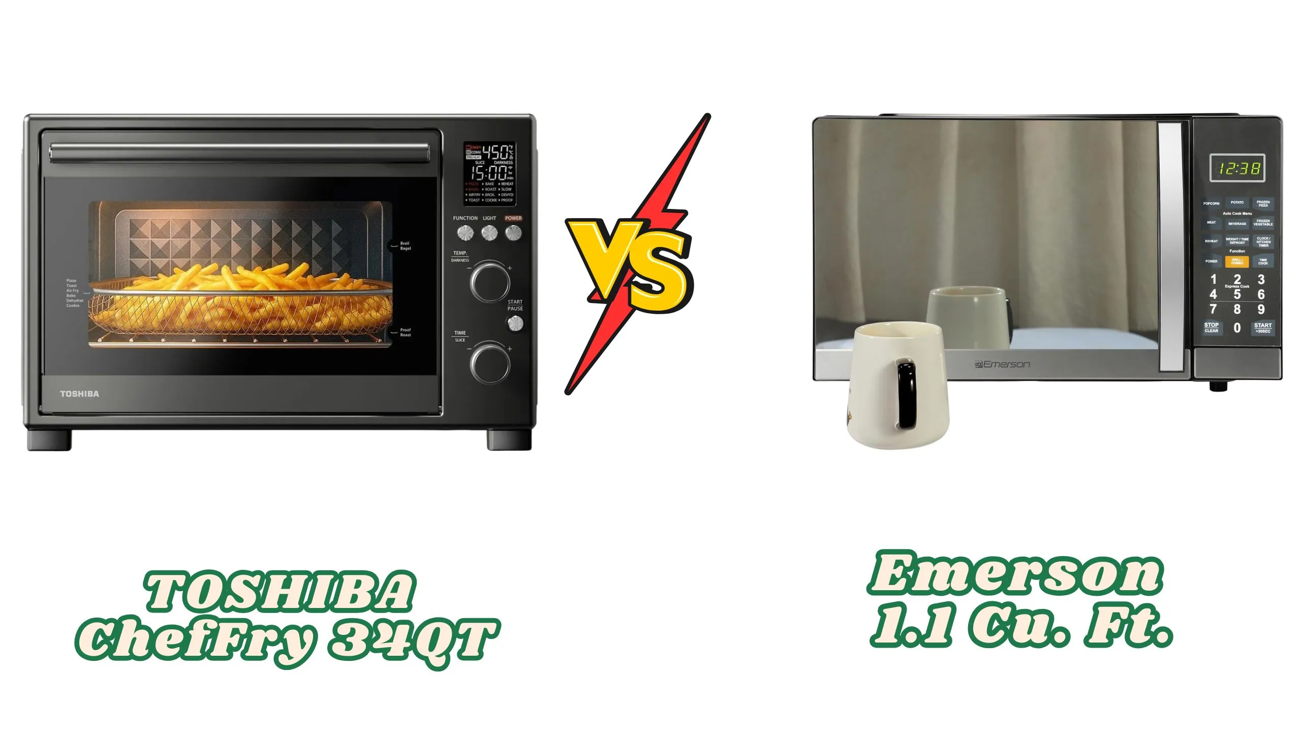 TOSHIBA ChefFry 34QT vs. Emerson 1.1 Cu. Ft. Microwave