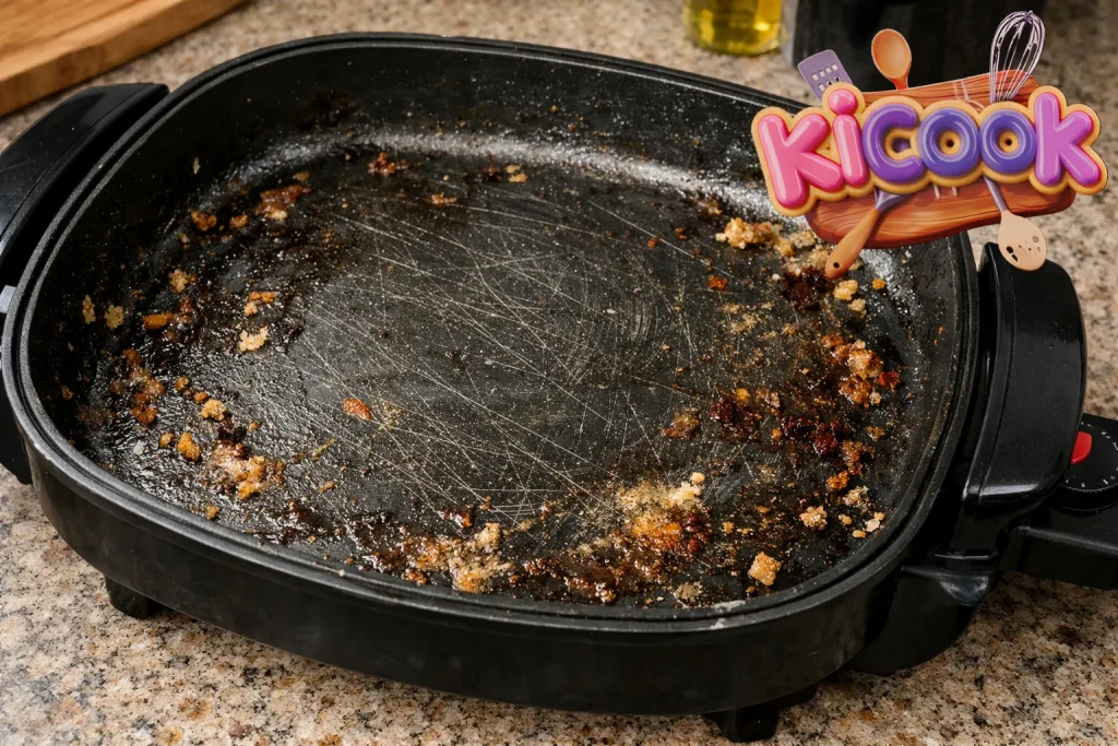 Worn electric skillet on granite countertop