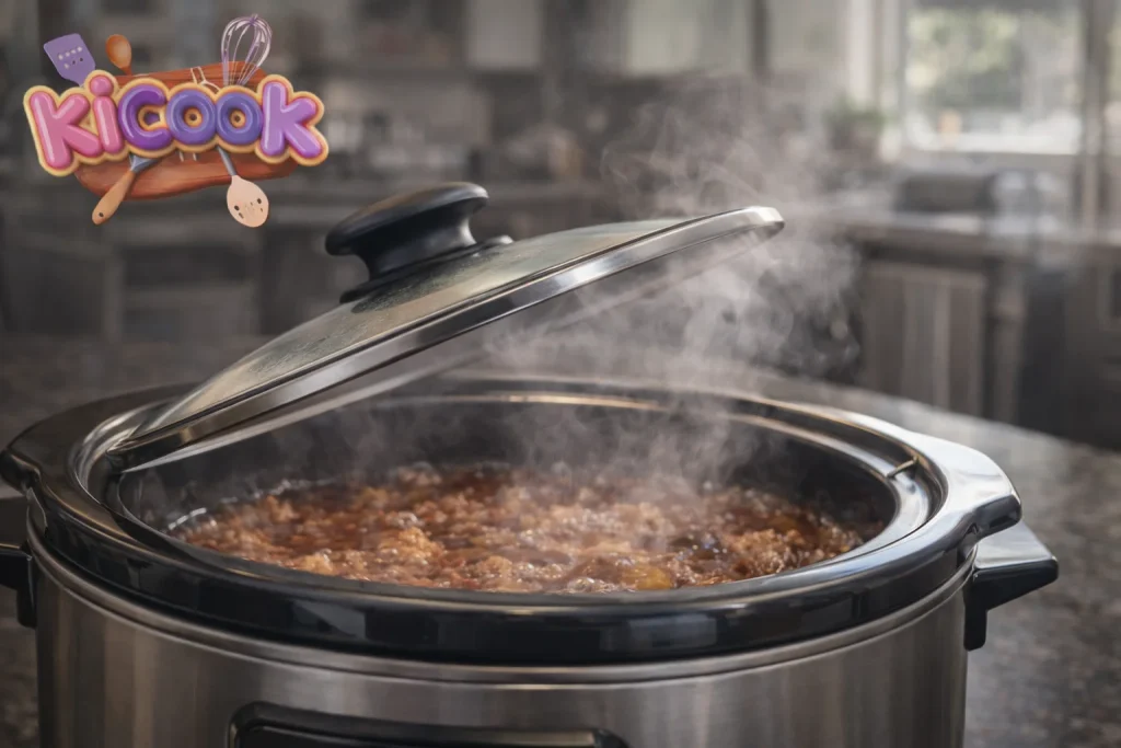 Stew simmering in slow cooker