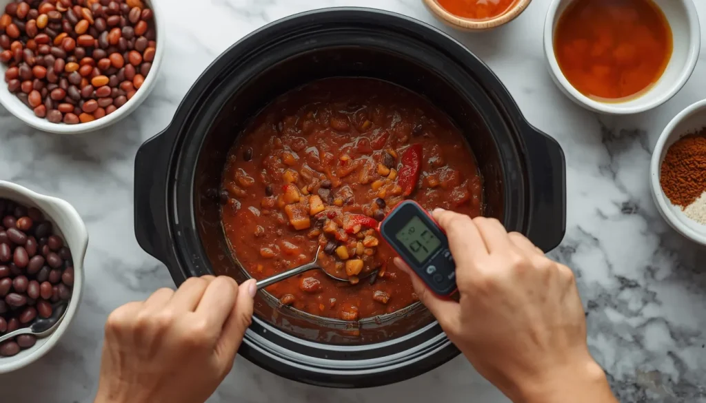 Checking hot food in a slow cooker 
