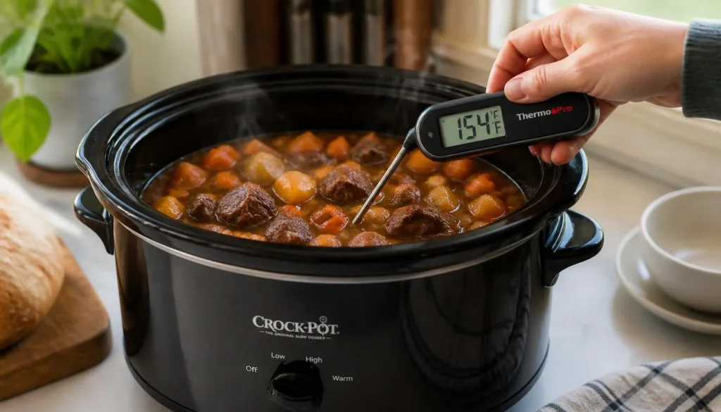 Crock pot warm setting temperature being checked 