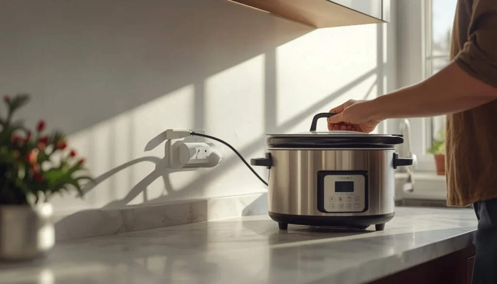 modern kitchen countertop with a slow cooker