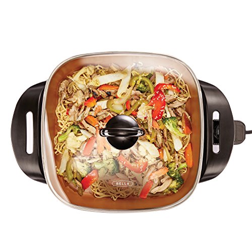 BELLA 12 by 12 inch copper electric frying skillet with glass lid