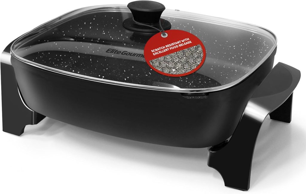 Elite Gourmet EG6203 extra-deep electric frying skillet with glass lid