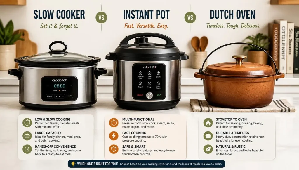 Slow Cooker vs Instant Pot vs Dutch Oven